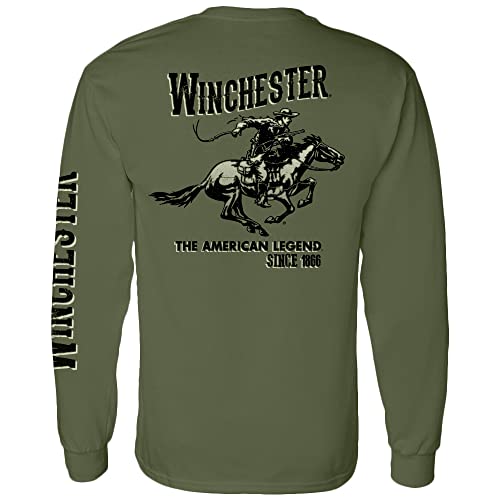 Winchester Official Legend of Winchester Printed Long Sleeve Cotton T-Shirt for Men, Women, Unisex Military Green