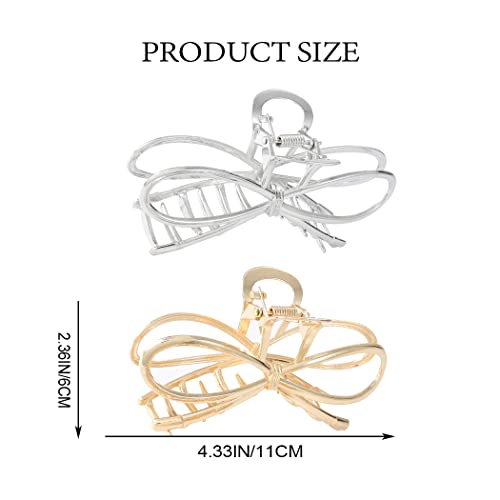 Brinie Large Hair Claw Clips Gold Hair Clamps Bowknot Shark Hair Catch Barrette Strong Hold Hair Clip Grips Hair Accessories For Women And Girls (Pack Of 2) #TOP4