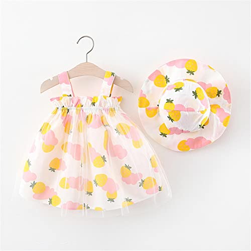 KAGAYD Toddler Party Dress Newborn Girl Dress 2023 Summer Cotton Baby New Born Girl Dress Sweet Strawberry Printing2