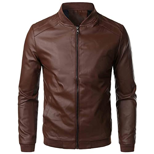 SHINROAD Veste pour homme en cuir synthétique lisse avec col montant pour un usage quotidien