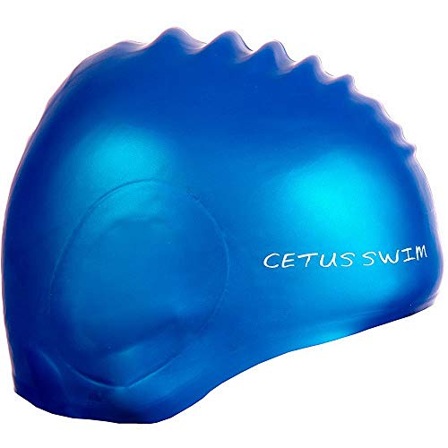 Touca de Silicone para Natação Cetus Cobre Orelha - Azul