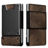 PROOF Wallet | Slim Minimalist Wallets for Men | Leather & Metal | RFID Wallet | Front/Back Pocket | Gift Box | Veteran Owned (Founder (Brown Leather | Dark Gun Metal))