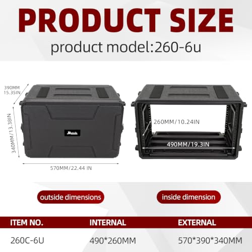 Image of 6U Rack Case Shallow 11 inch Depth, 19 inch Rackmount Flight Road Travel Case, Waterproof Protective Hard Case with Customized Foam, Wireless Mic System Storage /Amp /Effect /DJ Mixer