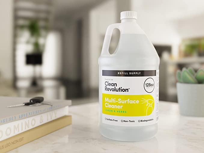 Image of Clean Revolution Multi-Surface Cleaner Refill Supply | Non-Toxic, Eco-Friendly & Plant-Based | Ready To Use | Lemon & Herbs | 128 Fl Oz, 4 Pack, 512 Total Fl Oz