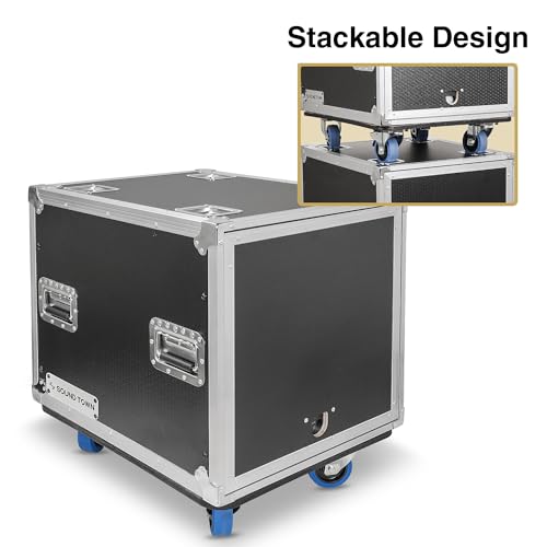 Image of Sound Town 10U Slam Rack Road Case with Sliding Doors, Adjustable Rack Depth, Casters, 12mm PVC-Laminated Plywood, for PA /DJ Gear (STPR-10)