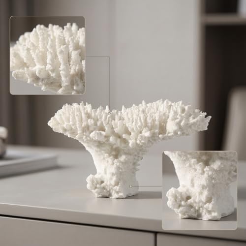 Corail imitation résine blanc cassé : statue chic 33cm pour bureau moderne - 8