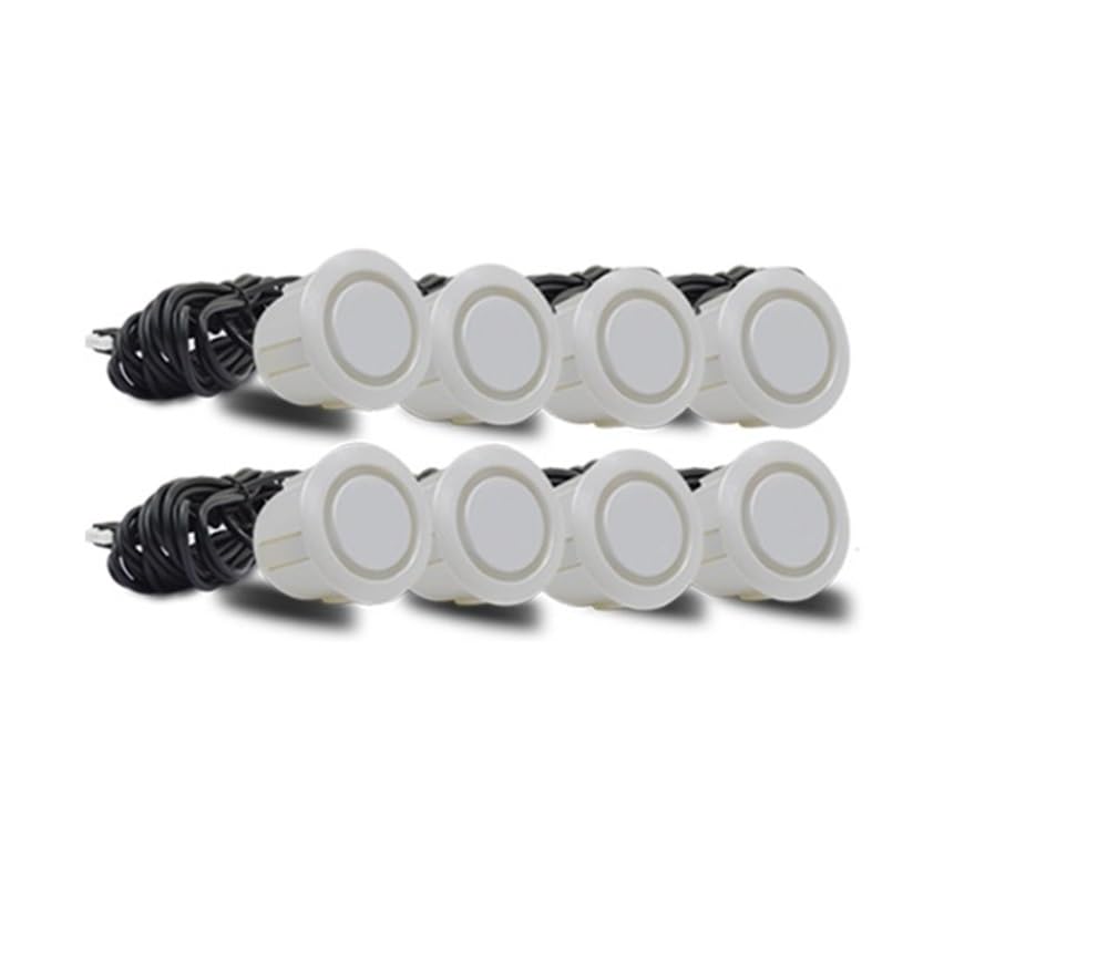 Kit sensori di parcheggio PDC 4 6 8 Parktronic Retromarcia Anteriore e Posteriore Rilevatore Radar Assistenza parcheggio Allarme sonoro (8 sensori/Bianco)