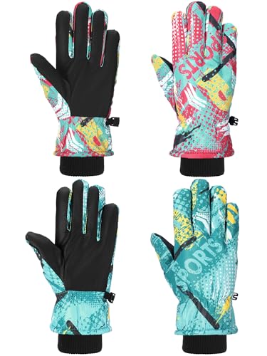 Image of Honoson 2 Pairs Kids Snow Gloves, Winter Waterproof