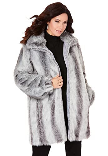 Roaman's Women's Plus Size Short Faux Fur Coat