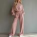 Jogginganzug Damen Sweatshirt Hose Elastischer Bund Taschen Bündchen Zweiteiler Trainingsanzug Damen Set Weit Bequem Einfarbig Langarm Rundhalsausschnitt Langarm Freizeitanzug Weite (Rosa, L)