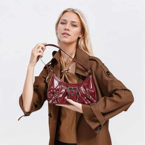 Image of Women's Y2K Purse Shoulder Bag Top Handle Handbag Small Punk Hobo Clutch Purses Bags Trendy Trendy Leather Buckle Punk Purses