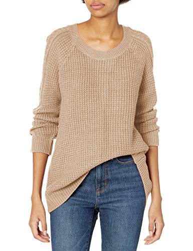 Jack by BB Dakota Women's Girl Cable Sleee Slit Back Sweater, Oatmeal, Small