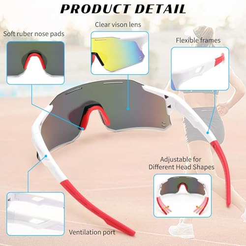 Image of Karsaer Unisex UV Protected Cycling Glasses Sports Sunglasses for ,Youth Baseball Softball Running Sunglasses E1315, White, L