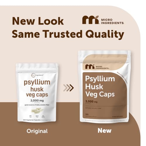 Image of Micro Ingredients Psyllium Husk Capsules 3000mg Per Serving, 500 Veg Caps | Soluble Prebiotic Fiber Supplement for Women & Men | Daily Psyllium Husk Fiber Pills | 83 Servings | Non-GMO, Gluten Free