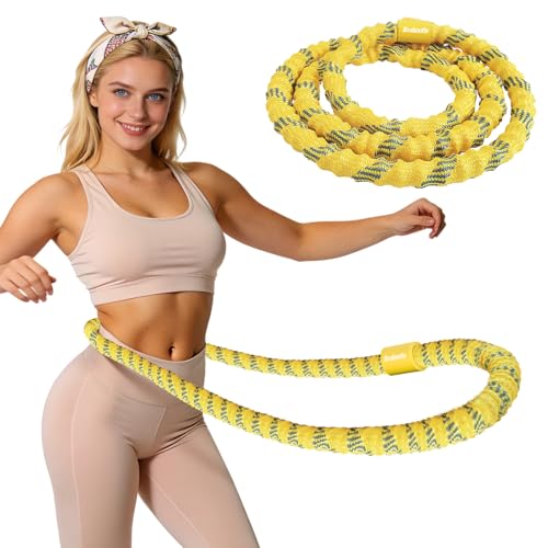 Brobantle Soft Fitness Spring Hoop for Women Weight Loss, 3.3 lbs Weighted Exercise Infinity Hoop, Foldable and Portable Hula Circle Hoops for Home Travel (Yellow)