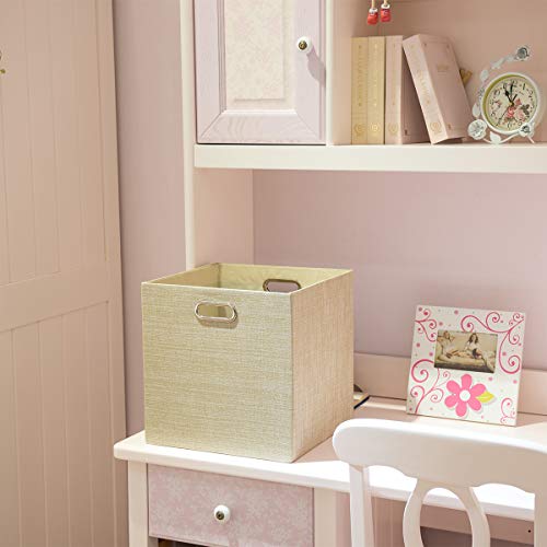 Posprica Foldable Storage Bins,13×13 Storage Cubes Basket Containers for Shelf Cabinet Bookcase Boxes,Thick Fabric Drawers - Set of 2, Beige - Thumbnail 3
