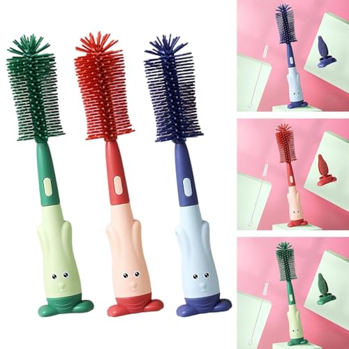 Image of Cots and Cuddles 1pc Bottle Cleaning 3-in-1 Silicone Cleaning Kit for Baby Milk Bottles, Nipple Cleaner and Straw Tool |Multipurpose Scrubbing Brush |Random Colour