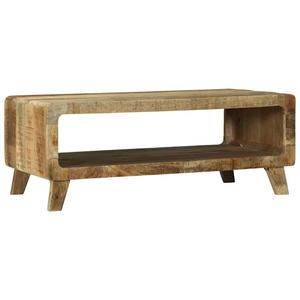 Table basse marron en bois de mangue massif 90x50x35cm avec étagère basse de salon