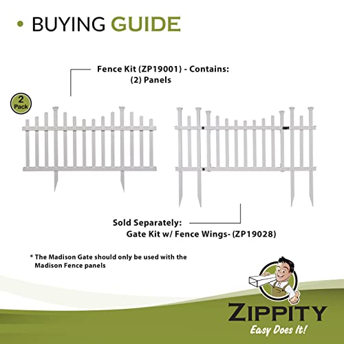 Zippity Outdoor Products Zp19001 No Dig Madison Vinyl Picket Fence, White, 30" X 56.5" (1 Box, 2 Panels), 1 X Pack Of 2 #TOP3