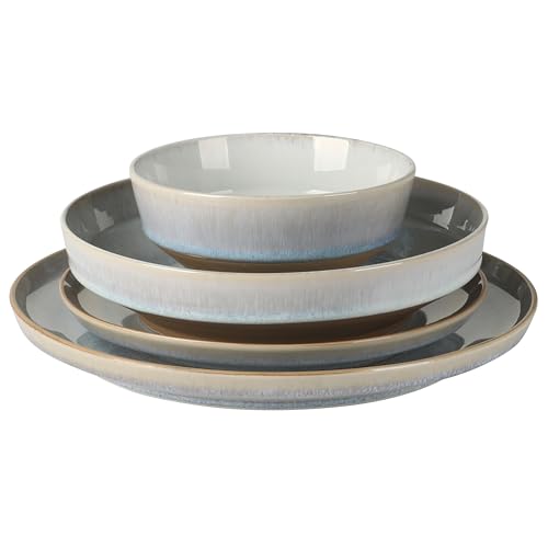 Image of Gibson Elite Hailstone 16 Piece Stoneware Reactive Glaze (Service for 4) Ceramic Plates and Bowls Dinnerware Set - Moon Blue