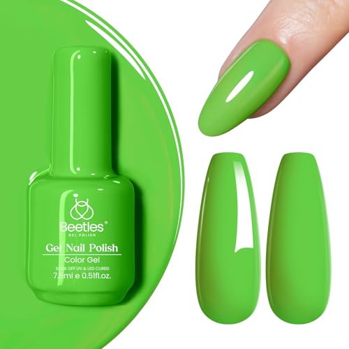 Image of Beetles Forest Green Gel Polish - 15ml Lime Green Gel Polish Solid Neon Color Soak Off LED UV Manicure Day Nails Art Design Salon Home DIY for Women & Girls