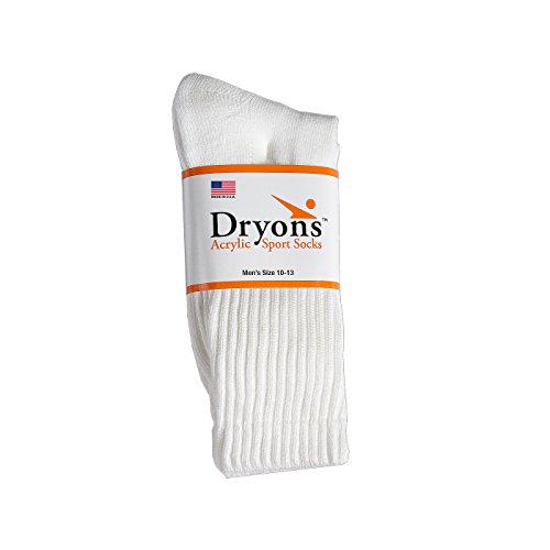 Men's Moisture Wicking White Crew Acrylic Socks - 12 pairs - Made in USA2