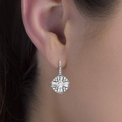 Women's Earrings - 925 Sterling Silver Brilliant Crystal Cluster Drop Dangle Earrings2