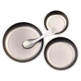 AI PEI 4-Piece Set of Ultralight for Outdoor Camping Tableware Made of Pure Titanium (3 Plates + 1 F