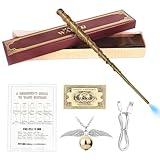Hojalis Varita Hermione Granger, 35CM HP Varita Hecha de Resina y Núcleo de Acero, Varita Mágica de Lujo con Carga USB,Lujo Varitas HP Caja de Regalo con Tarjeta de Hechizo,Boleto de Estación y Collar