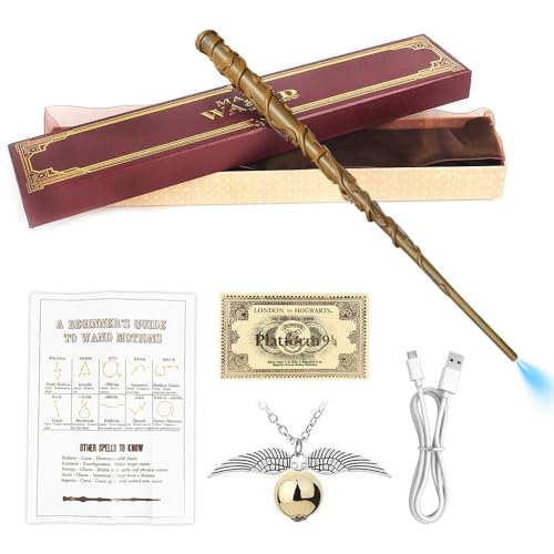 Hojalis Hermione Granger, 35 cm HP varinha fabricada em resina e núcleo de aço, varinha mágica de luxo com carregamento USB, luxo varinhas HP caixa de presente com cartão de feitiço, bilhete de