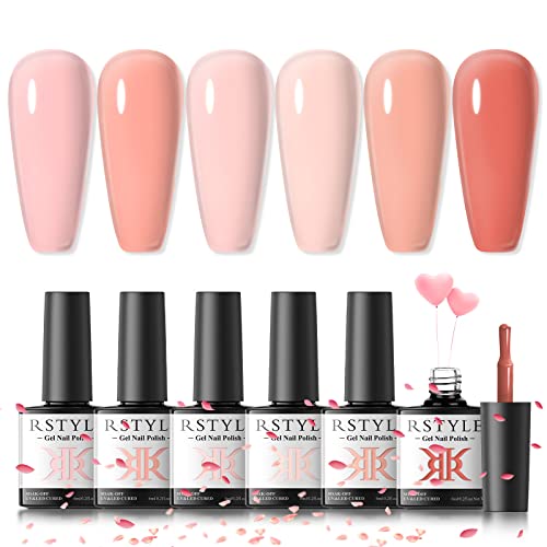 RSTYLE Esmaltes Pintauñas Semipermanentes, 6 Colores Jalea Desnudo Natural Jelly Rosa Manicura Francesa Esmaltes Semipermanentes de Uñas Gel Soak Off UV LED Nail Art Manicura DIY Set 6ml