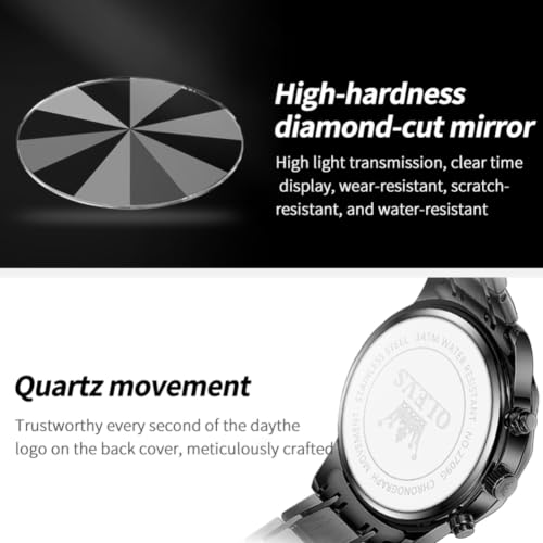 Image of OLEVS Watches for Men Luxury Diamond Casual Large Dial Watches Stainless Steel Waterproof Business Dress Analog Luminous Date Mens Watches