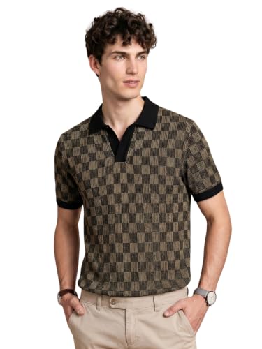 Image of Veirdo Men's Flatknit Printed Half Sleeve Polo T-Shirt with Collared Neck, Regular Fit, Casual Style for Office, Travel, (Sizes S to 2XL)