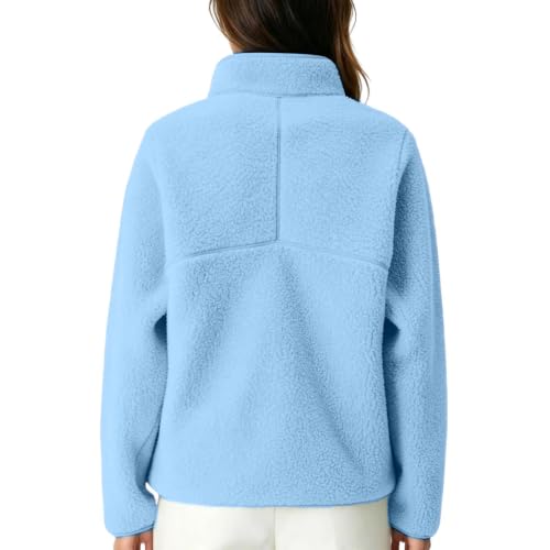 GOSEAGOTOFUN Fleece Pullover Women Quarter Zip Pullover Fuzzy Fleece Mock Neck Sweatshirt Fall Winter Fashion Warm Outfits 01-Blue Small - image 2