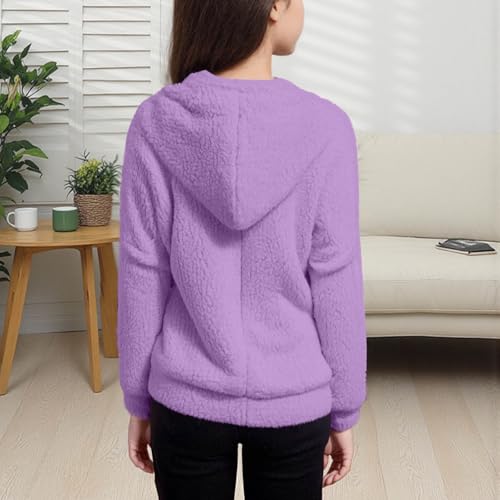 Girls Fleece Jacket Cute Lightweight Sherpa Fuzzy Long Sleeve Hooded Coat Kid Fall Winter Warm Full Zip Furry Outwear4
