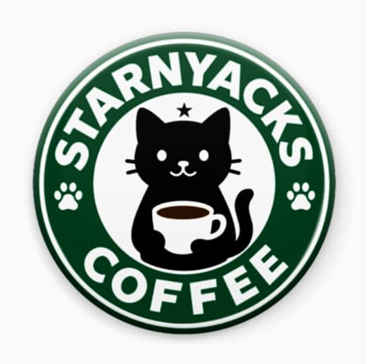 スターニャックス カフェ風 猫 缶バッジ 44mm 丸型 防水加工 軽量 安全ピン付き かわいい コーヒー好き 猫好き
