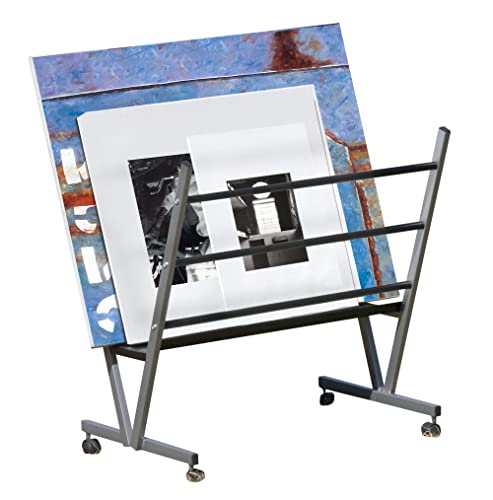Art Expo Metal Art Professional Print Rack, Holds Posters, Prints, Canvas Art For Shows & Storage, Mobile With Rolling Casters Size 22"Hx34"Wx6"D #TOP1