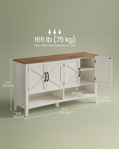Image of VASAGLE LIRY Collection - Shoe Cabinet, 3-Tier Storage Organizer, Shoe Shelf, Farmhouse Freestanding Cabinet, Height-Adjustable Shelf, 13.8 x 47.2 x 27.6 Inches, Rustic White ULBC039W01