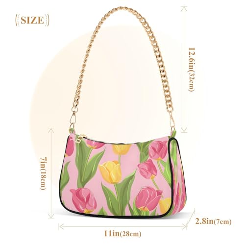 Bolso de hombro para mujer con flores tulipán rosa y amarillo miniatura 3