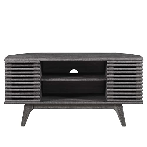 Modway Render Mid-Century Modern Low Profile 46" Corner Media Tv Stand In Charcoal #TOP4