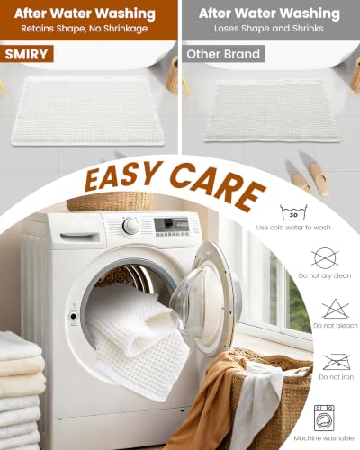 Image of Smiry Waffle Bath Mat 30x20, Extra Soft Absorbent Bathroom Rugs, Non Slip Machine Washable Quick Dry Bath Rugs for Bathroom Floor, Tub, Shower, Home Decor Accessories, White