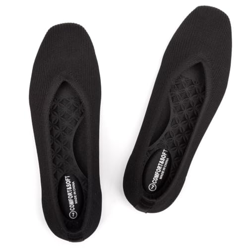Image of Frank Mully Women Square Toe Flat Shoes Comfortable Knitted Flats
