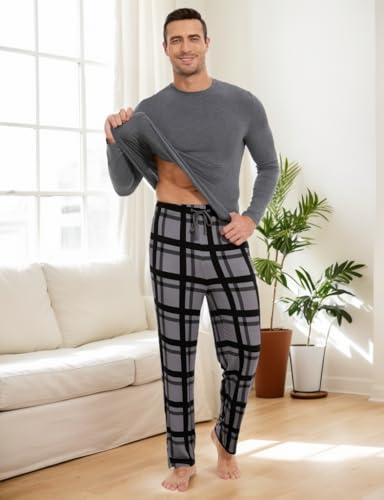 Image of GYS Bamboo Viscose Men's Pajama Sets Long Sleeve Plaid Loungewear Sets with Pockets