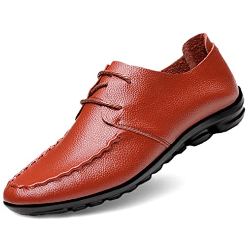 Mens Loafers Shoe Lace Up Genuine Leather Round Toe Stitching Details Slip Resistant Anti-Slip Lightweight Outdoor Slip-ons