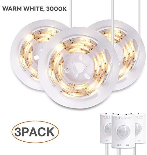 Megulla Under Bed Lights, Stick-Anywhere Battery-Powered LED Night Light, Closet Lights，Stair Lights, Tap Lights, Safe Lights for Hallway, Bathroom, Bedroom, Kitchen (Warm White-3Pack)
