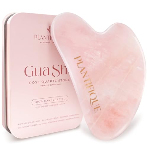 PLANTIFIQUE Gua Sha Rose Quartz Tool for Face Anti Aging Massage Tool – GuaSha – Jawline Shaper – Facial Skin Care Products – Massager for Your Skin Care Routine