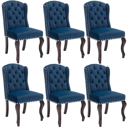 Parsons Dining Chairs Set of 2 Farmhouse Solid Wood Accent Chairs Linen Fabric Host Side Kitchen Chair with Tufted Wingback for Dining Room/Living Room/Bedroom,Cream