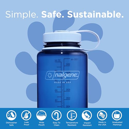 Nalgene Leak Proof Tritan BPA-Free Water Bottle - 32 oz Wide Mouth - Made in the USA for Outdoor Use & Daily Hydration (Indigo)