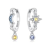 Cycuff Pendientes de aro de plata de ley 925 con circonita cúbica colorida, para mujer, conjunto de aretes de regalo para ella (aretes de estrella y luna)