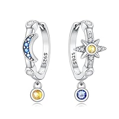 Silver,0.90in-Moon & Stars-Middle Hoops